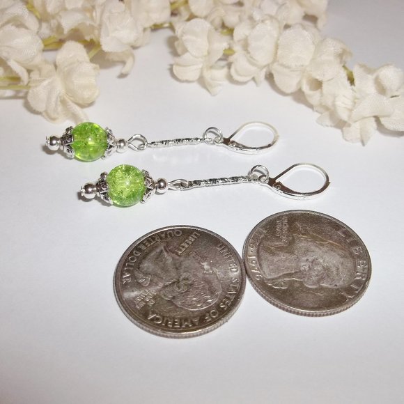 Long Earring Set Green Beaded Handmade NWT 5192 - Picture 5 of 8